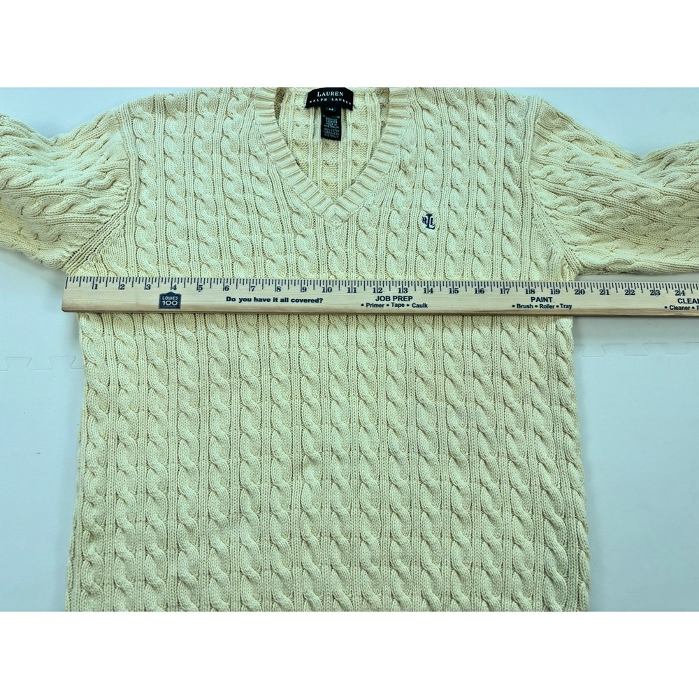 Vtg LAUREN RALPH LAUREN Sweater Womens Cable Knit Tennis-Sz M Butter Yellow - Picture 7 of 8